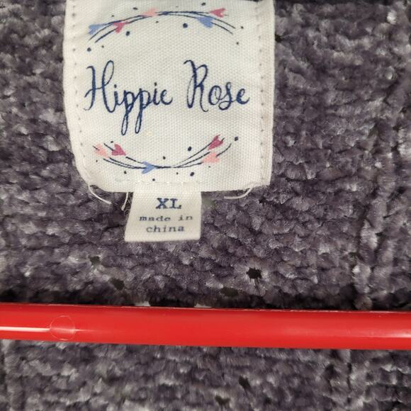 Hippie Rose grey chenille open knit cardigan Size XL Boho Cabincore Cozycore - Picture 3 of 6